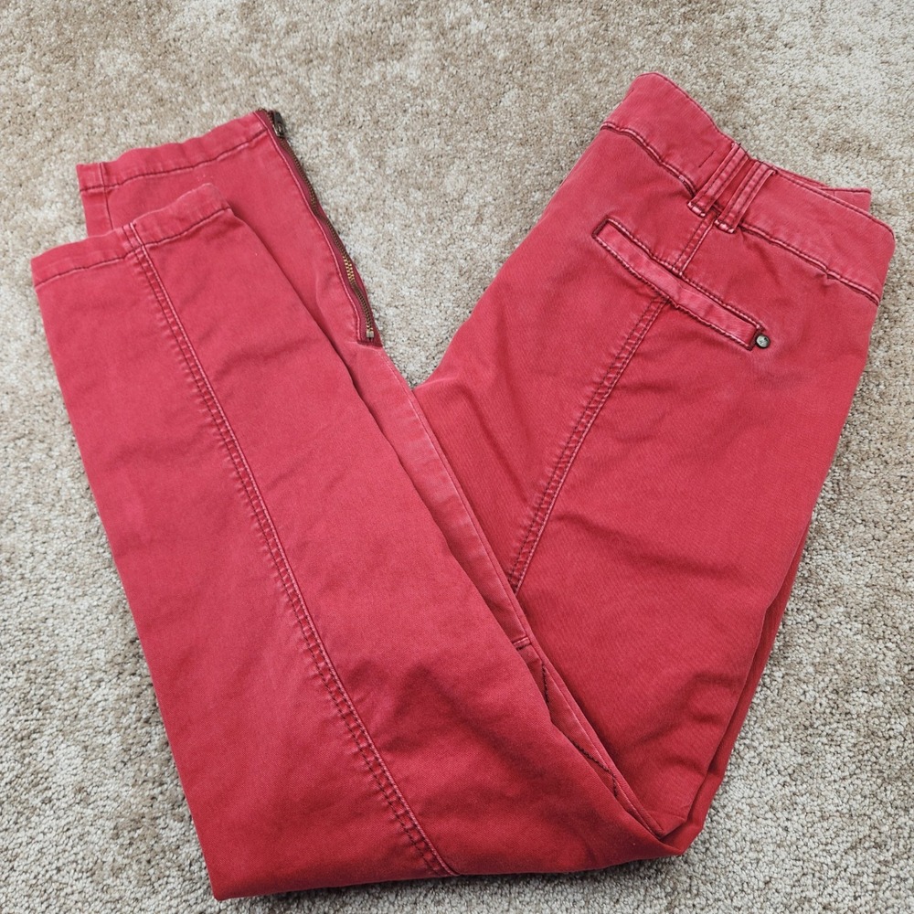 Pilcro and the Letterpress Red Skinny Moto Pants Ankle Zip Size 28 / 6